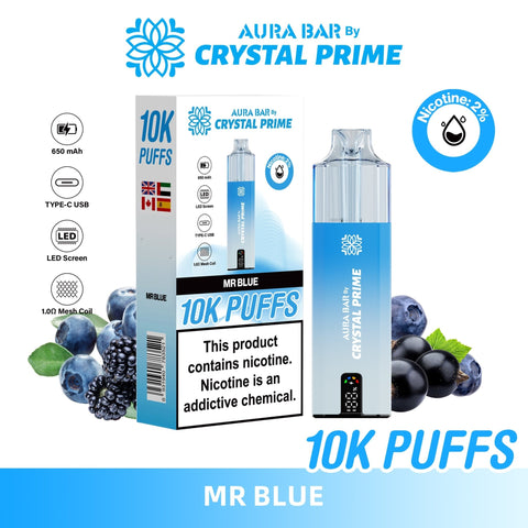 Aura Bar 10K Disposable Vape By Crystal Prime Pack of 5 - Topvapewholesale