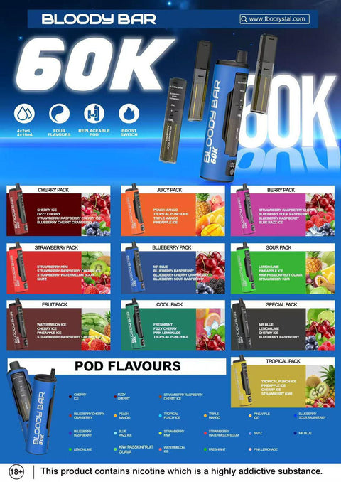 Bloody Bar 60k Prefilled 4 In 1 Replacement Pods Box of 5 - Topvapewholesale