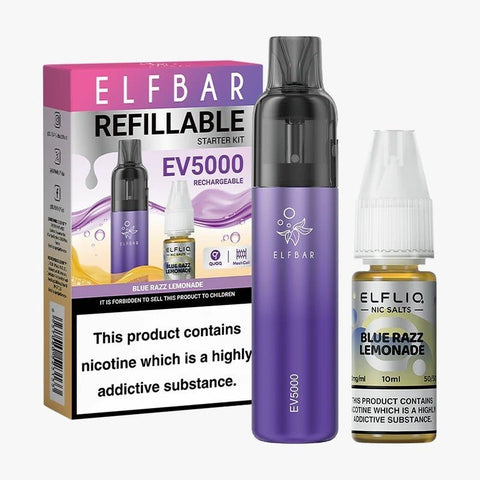 Elf Bar EV5000 Starter Kit & Elfliq Nic Salt 10ml E - Liquid Combo Pack - Topvapewholesale