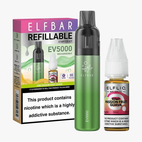 Elf Bar EV5000 Starter Kit & Elfliq Nic Salt 10ml E - Liquid Combo Pack - Topvapewholesale