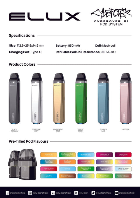 Elux Cyberover P1 Prefilled Pods - Topvapewholesale